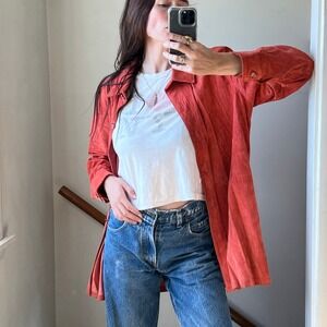 Vintage Suede Shirt Jacket Orange‎ Western Style Oversized Button Down